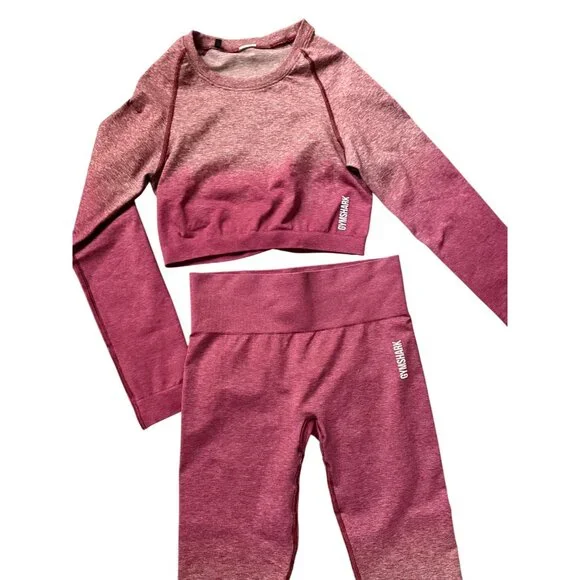 Gymshark Set Adapt Ombre Seamless Leggings & Long Sleeve Crop Top Burgundy Mediu - Picture 16 of 16